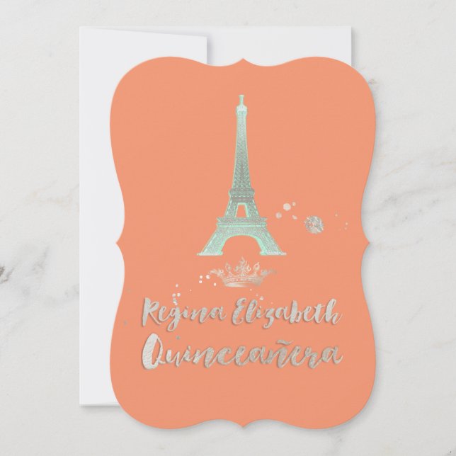 Invitación Quinceanera/Eiffel/Mint/DIY bckgrand/Princess/Crow (Anverso)