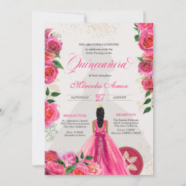Invitación Quinceanera, el país de los Rosas de oro rosado de