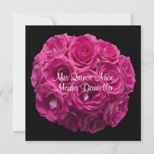 Invitación Quinceanera elegante Bouquet rosa rosado en negro