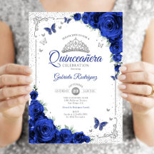 Quinceañera Elegante Chic Rosas Azules Reales Plat
