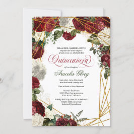 Invitación Quinceanera elegante color burdeos blanco