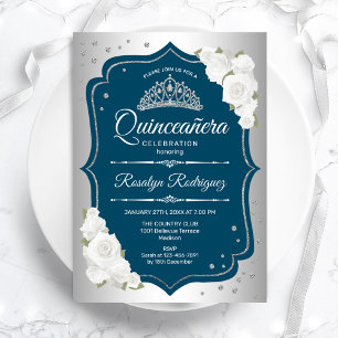 Invitación Quinceanera elegante de plata verde azulada