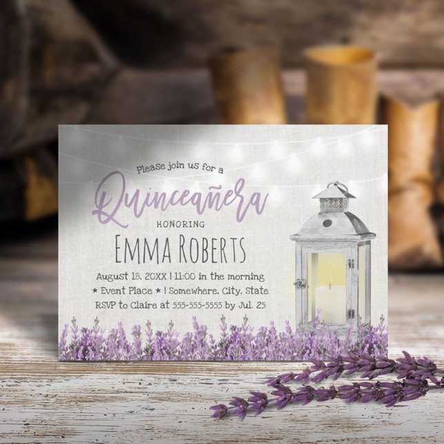 Invitación Quinceanera Elegante Lavanda Flores Linterna Blanc (Subido por el creador)