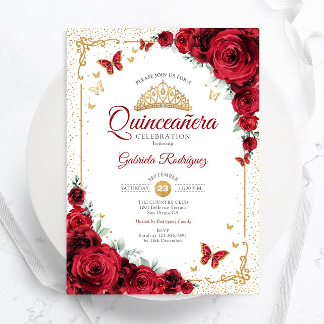 Invitación Quinceanera Elegante Moda Roses Roses Oro (Subido por el creador)