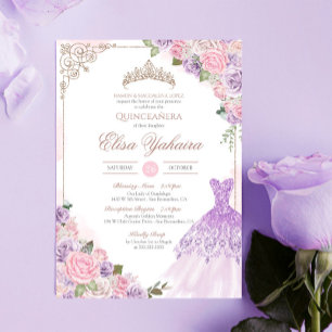 Invitación Quinceanera elegante morada de lavanda rosa Rubor
