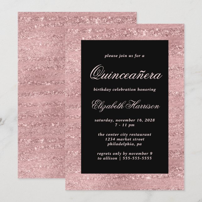 Invitación Quinceañera Elegante Rosa Fiesta de Cumpleaños de  (Anverso / Reverso)