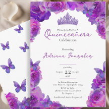 Quinceañera Elegante Tiara Floral Púrpura XV 15
