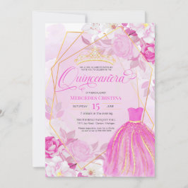 Invitación Quinceañera Elegante Tiara rosa y dorado