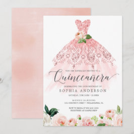 Invitación Quinceañera Elegante Vestido Floral 15º Cumpleaños