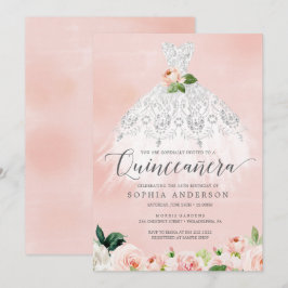 Invitación Quinceañera Elegante Vestido Floral 15º Cumpleaños