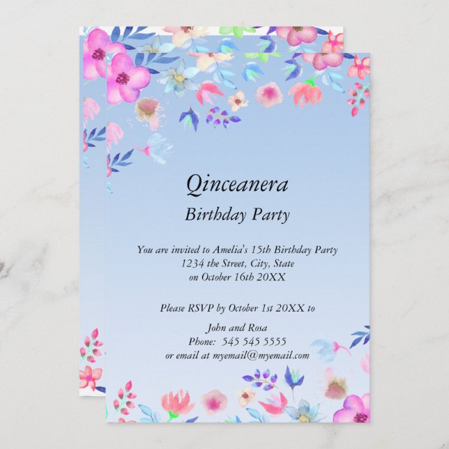 Invitación Quinceanera Elegante y Moderna fiesta de cumpleaño (Anverso / Reverso)