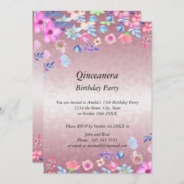 Invitación Quinceanera Elegante y Moderna fiesta de cumpleaño (Anverso / Reverso)