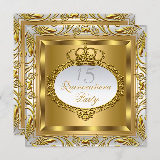 Invitación Quinceañera Elite Elegant Gold Silver Cumpleaños (Anverso / Reverso)
