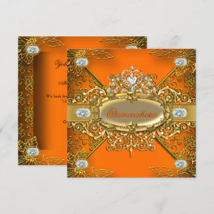 Invitación Quinceañera Elite Naranja Dorado Damask Fiesta de 