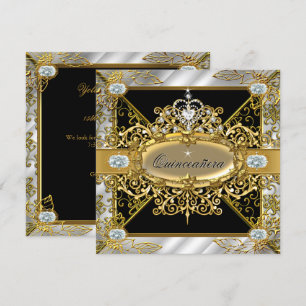 Invitación Quinceañera Elite Plata Dorado Negro Damask 15º