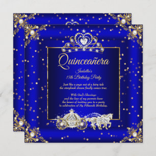 Invitación Quinceanera Elite Royal Blue Gold Sparkle