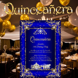 Invitación Quinceanera Elite Royal Blue Gold Sparkle