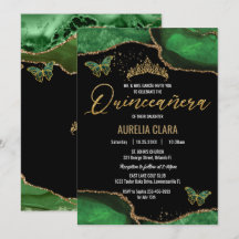 Quinceañera Emerald Green Agate Marble Butterflies