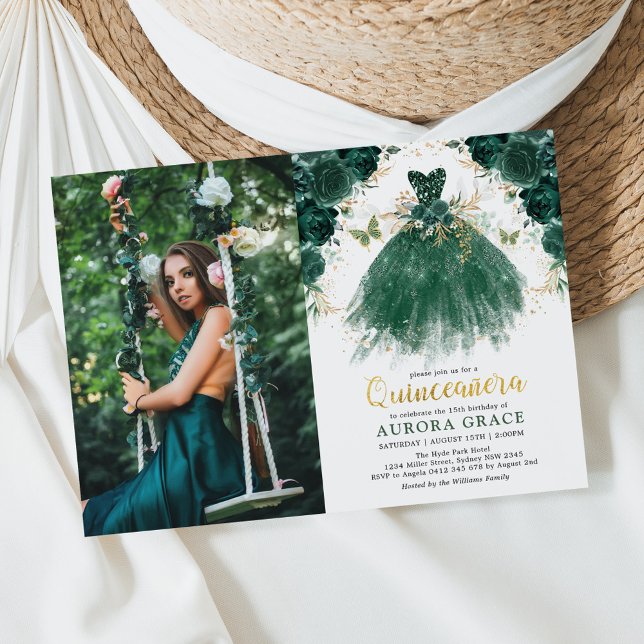 Invitación Quinceañera Emerald Green Encantado Floral Foresta (Subido por el creador)