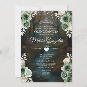 Invitación Quinceañera Emerald Green Encantado Floral Foresta