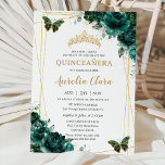 Invitación Quinceañera Emerald Green Floral Butterflies Tiara<br><div class="desc">Personalice esta encantadora invitación de quinceañera con su propia redacción fácil y rápidamente,  simplemente pulse el botón personalizar it para reorganizar y formatear el estilo y la ubicación del texto. ¡Artículos coincidentes disponibles en la tienda! c) El estudio Happy Cat Studio</div>