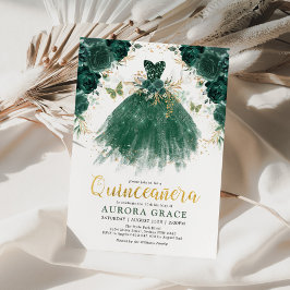 Invitación Quinceañera Emerald Green Flower Prinday cumpleaño