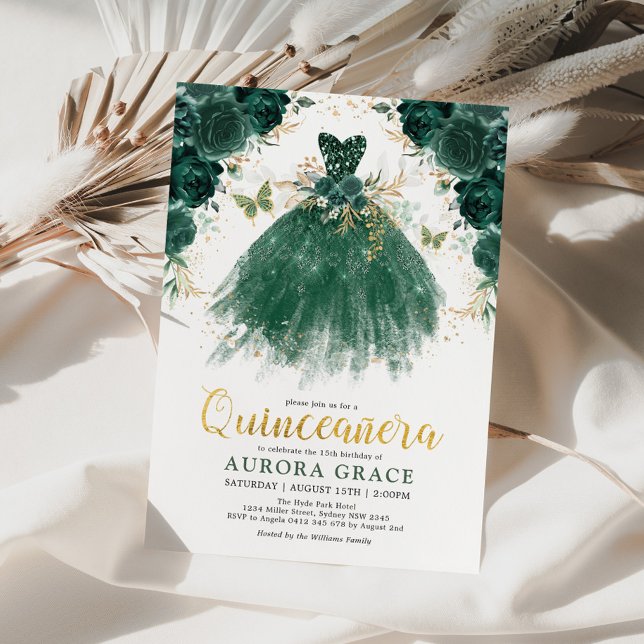 Invitación Quinceañera Emerald Green Flower Prinday cumpleaño (Subido por el creador)