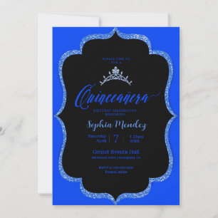 Invitación Quinceanera en azul y negro