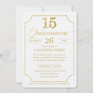 Invitación Quinceanera en idioma inglés de oro con foto