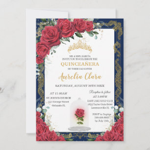 Invitación Quinceañera encantada Marina Rosa Roja Oro Azul