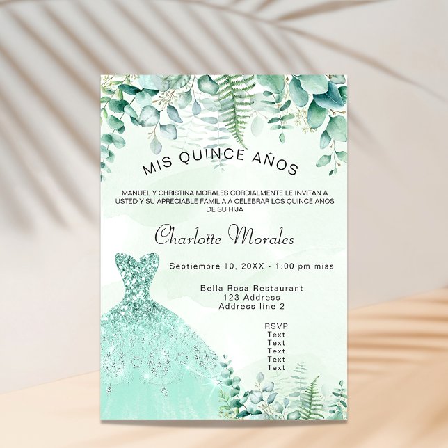Invitación Quinceanera encantado helechos de bosque vestido d (Subido por el creador)