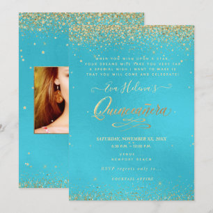 Invitación Quinceañera, escrita en la estrella, DIY Aqua Blue