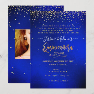 Invitación Quinceañera, escrita en la estrella, terciopelo az