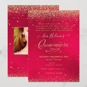Invitación Quinceañera, escrita en la estrella, terciopelo ro