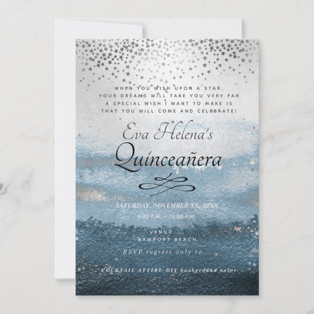 Invitación Quinceañera, Escrito en las Estrellas, Cielo de Pl (Anverso)