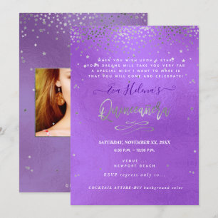 Invitación Quinceañera, escrito en las estrellas, DIY Purple