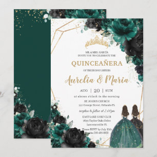 Invitación Quinceañera Esmeralda Verde Negro Rosas Florales G