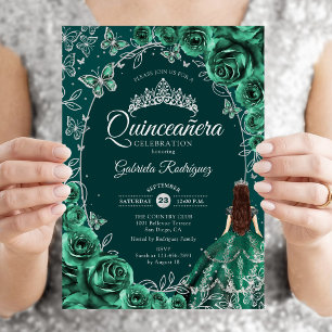 Invitación Quinceañera Esmeralda Verde Plata