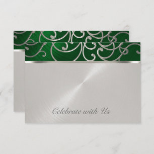 Invitación Quinceanera Esmeralda Verde Plata Filigrre Swirls