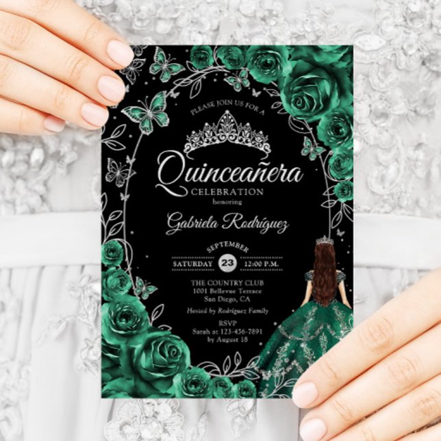 Invitación Quinceanera Esmeralda Verde Plata Negro (Subido por el creador)