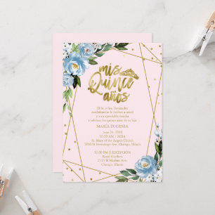 Invitación Quinceañera Español Foil Dorado Azul Ro