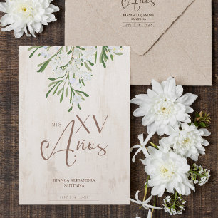 Invitación Quinceañera español rústico chic ramas botánicas