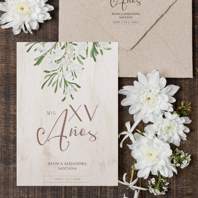 Invitación Quinceañera español rústico chic ramas botánicas (Subido por el creador)