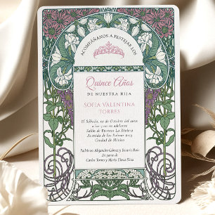 Invitación Quinceañera Español Verde Azul Rosa