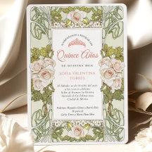 Quinceañera español verde salvia rosa