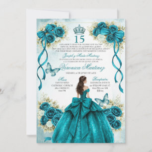 Invitación Quinceañera Española Aqua Azul Teal 15 Años Prince