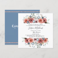 Quinceanera española, azul turbio y floral rosa