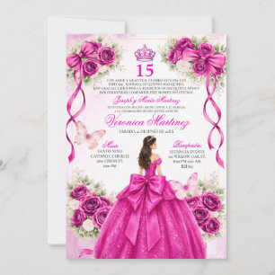 Invitación Quinceañera Española Magenta Fucsia 15 Años Floral