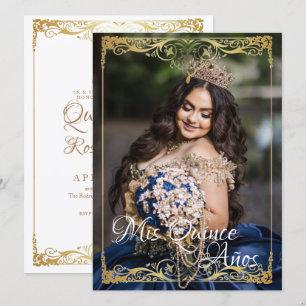 Invitación Quinceañera Española Mis Quince White Gold Foto