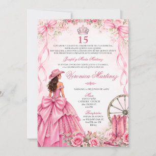 Invitación Quinceañera Española Princesa Floral Rosa 15 Años